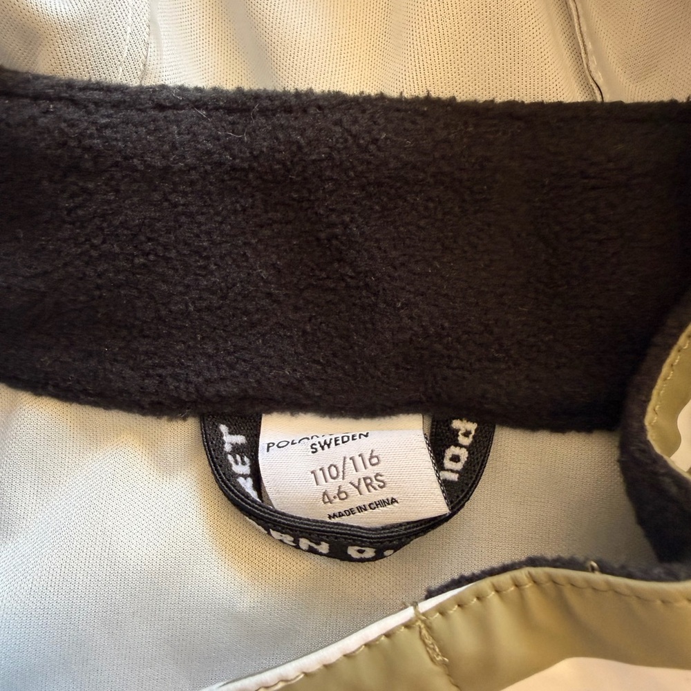 Polarn O. Pyret Olive Green and White Striped Rain Set - Picture 6 of 6